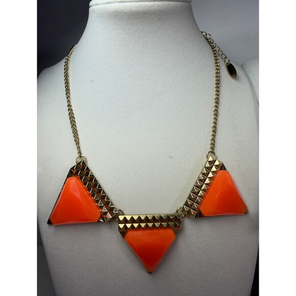 3 orange statement bib flower floral bling enamel necklaces bundle lot - Picture 2 of 12